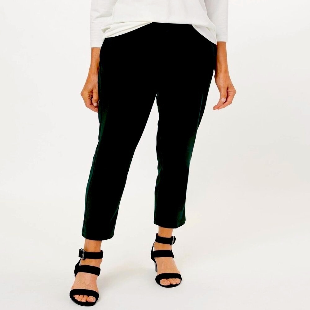 New Susan Graver Milano Knit Pull-On Slim Leg Ankle Black Pants Size 4X Petite